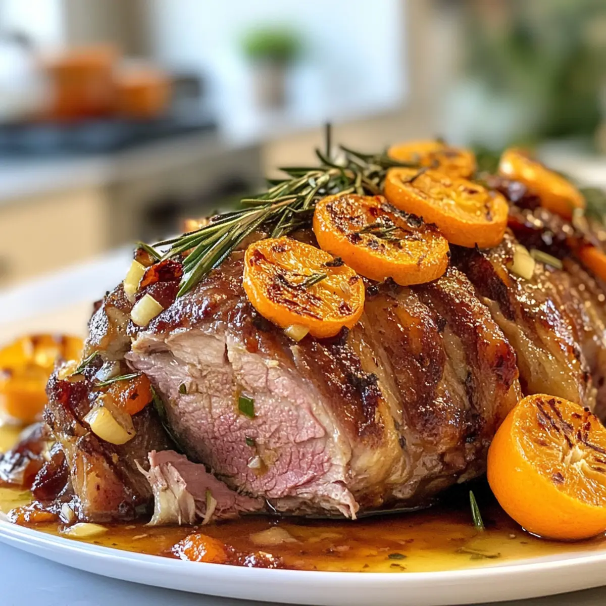 Savory Thanksgiving Tangerine and Garlic Roast Lamb