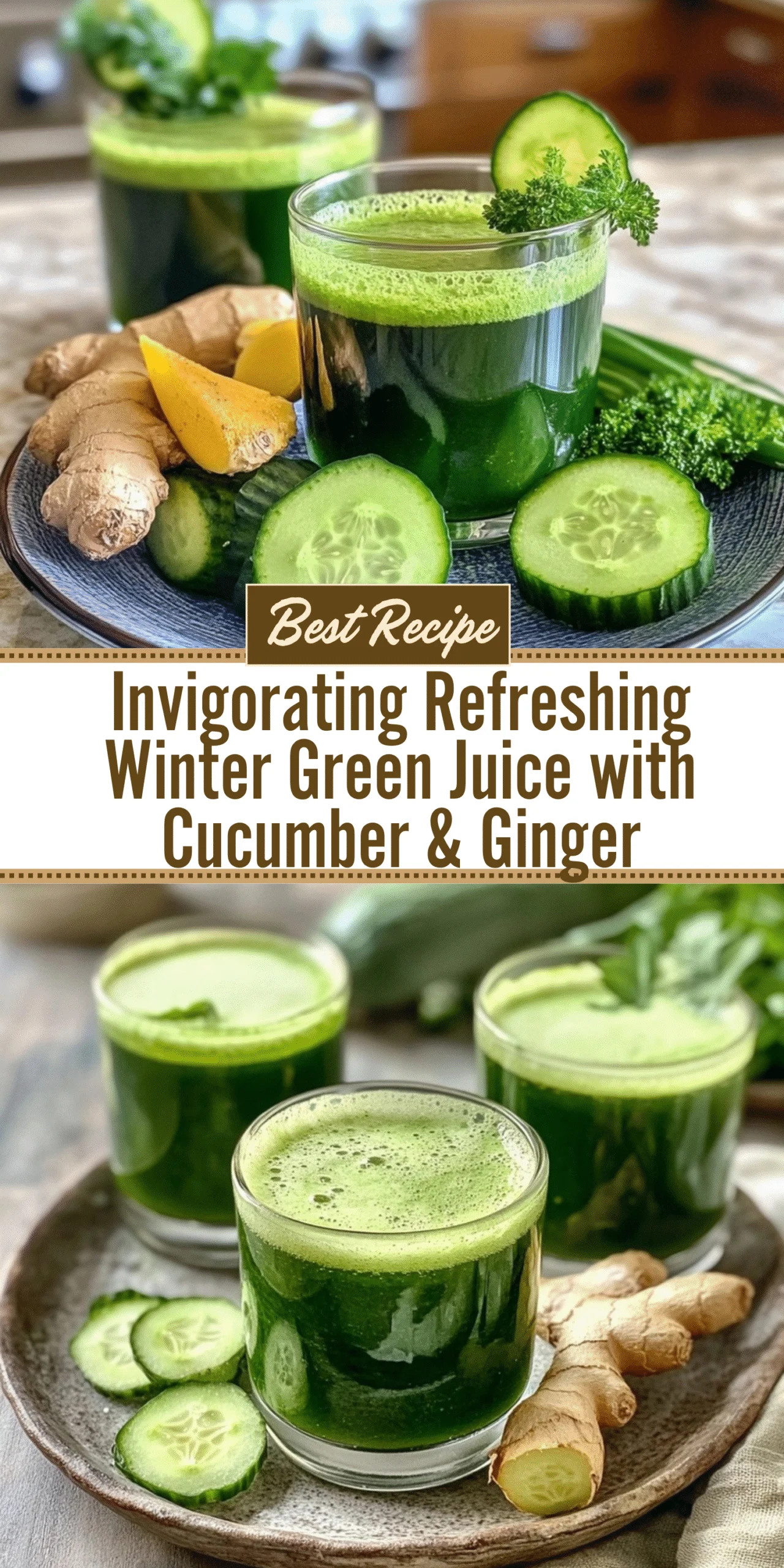 Invigorating Refreshing Winter Green Juice with Cucumber & Ginger