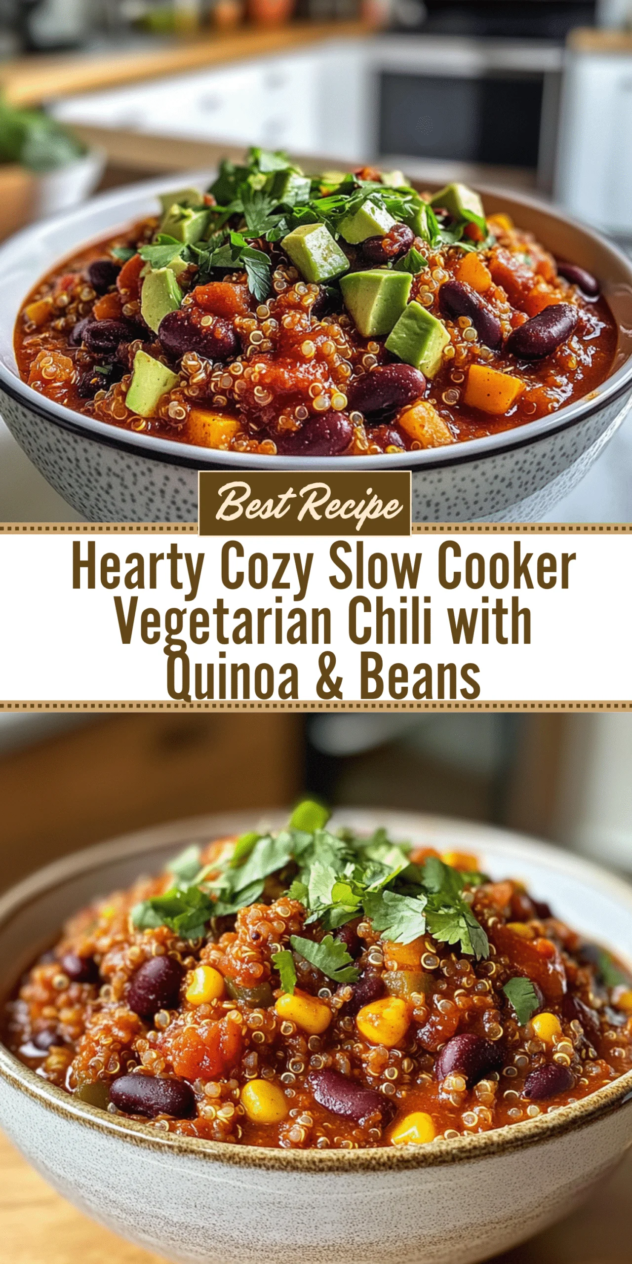 Hearty Cozy Slow Cooker Vegetarian Chili with Quinoa & Beans