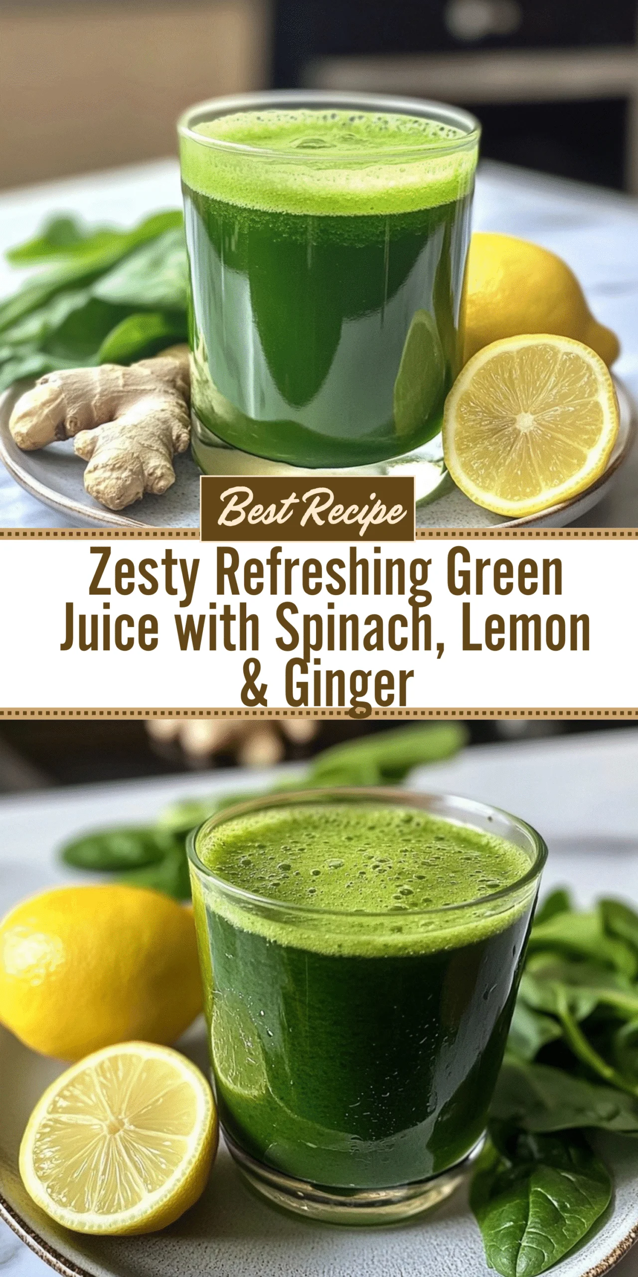 Zesty Refreshing Green Juice with Spinach, Lemon & Ginger