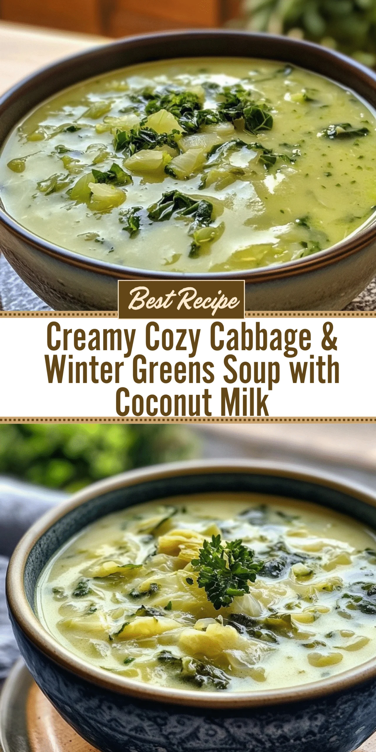 Creamy Cozy Cabbage & Winter Greens Soup with Coconut Milk