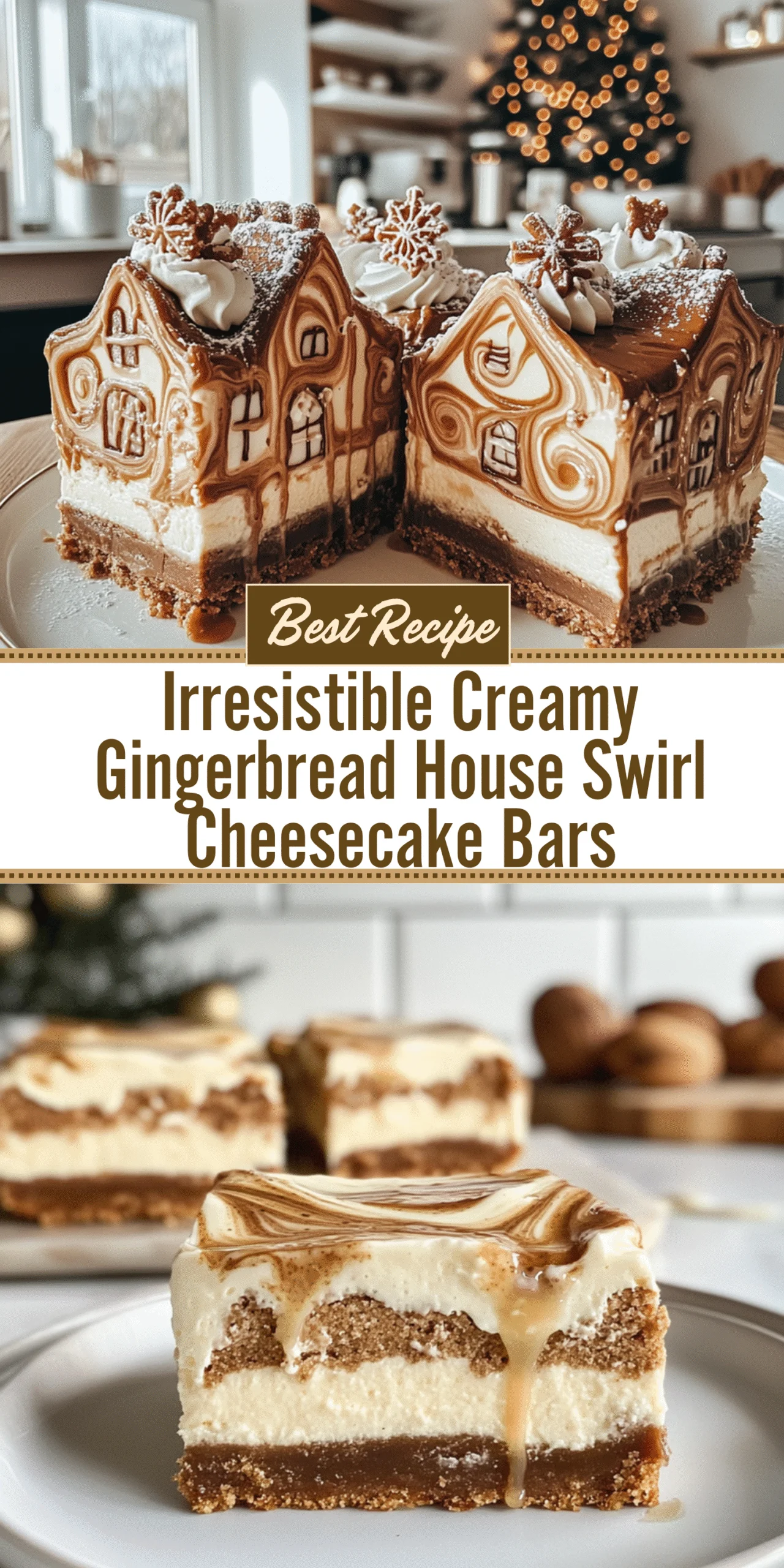 Irresistible Creamy Gingerbread House Swirl Cheesecake Bars