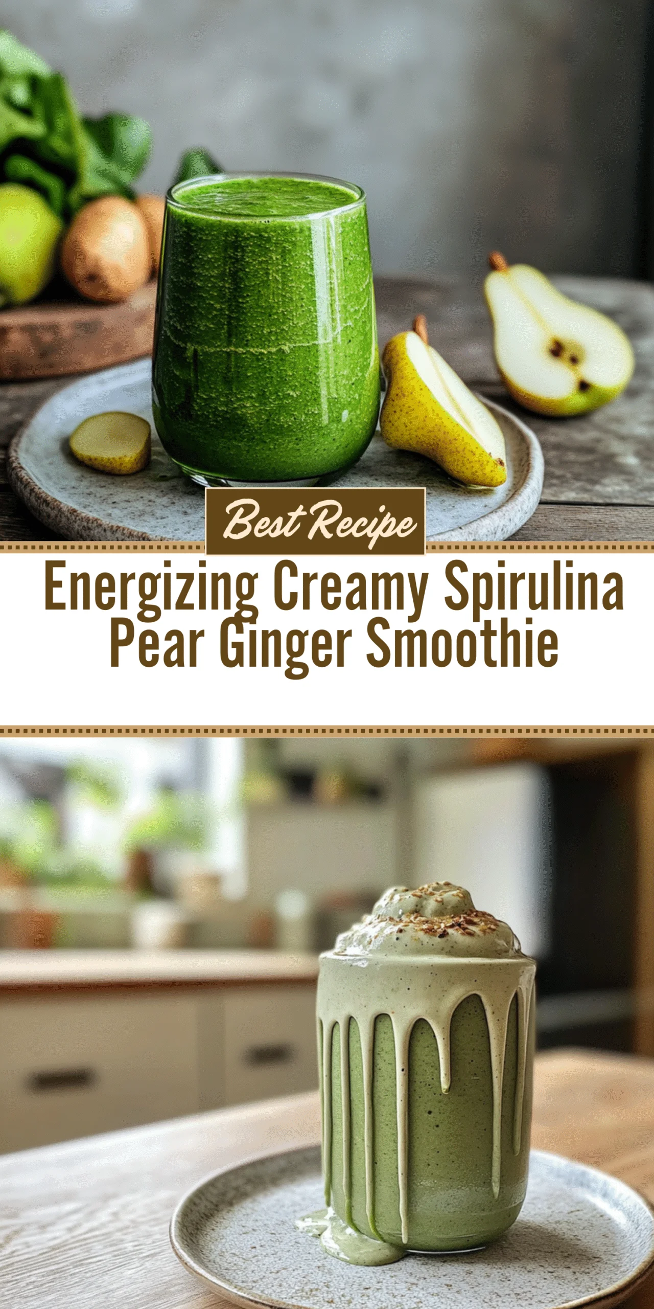 Energizing Creamy Spirulina Pear Ginger Smoothie