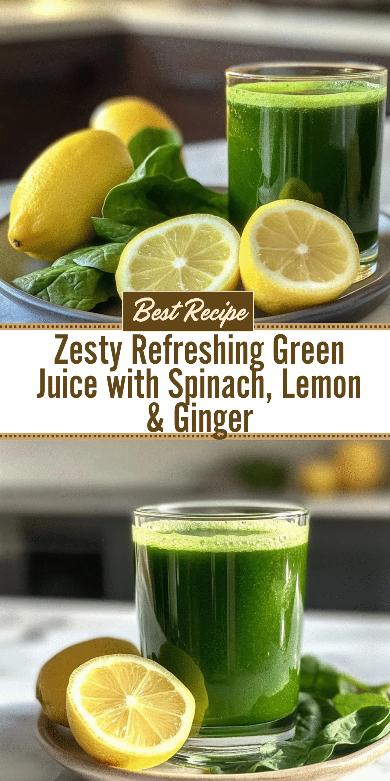Zesty Refreshing Green Juice with Spinach, Lemon & Ginger