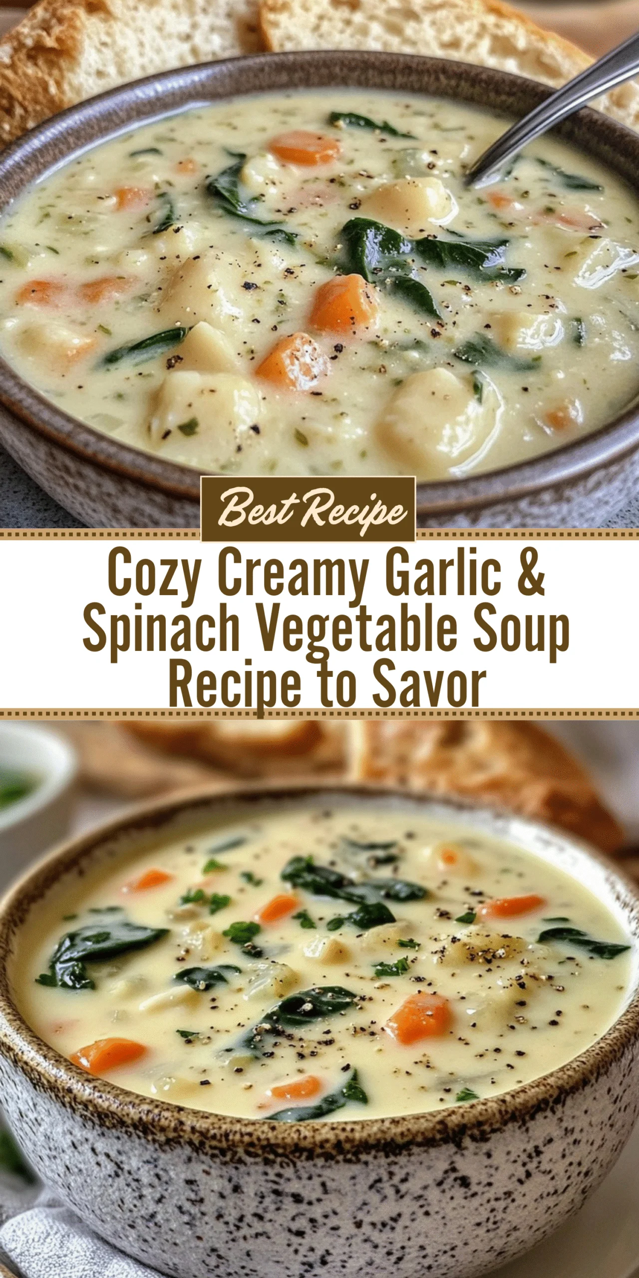 Cozy Creamy Garlic & Spinach Vegetable Soup Recipe to Savor