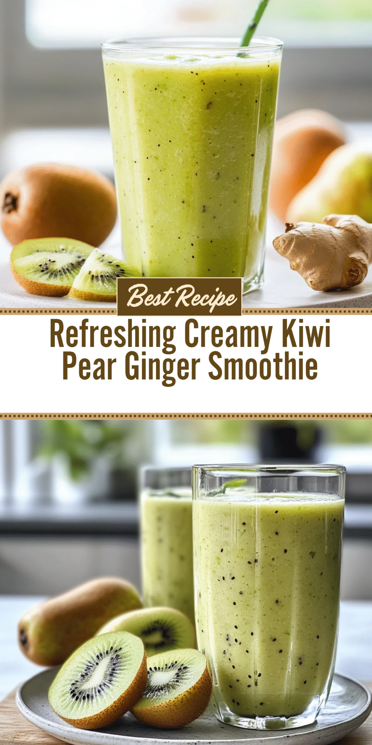 Refreshing Creamy Kiwi Pear Ginger Smoothie
