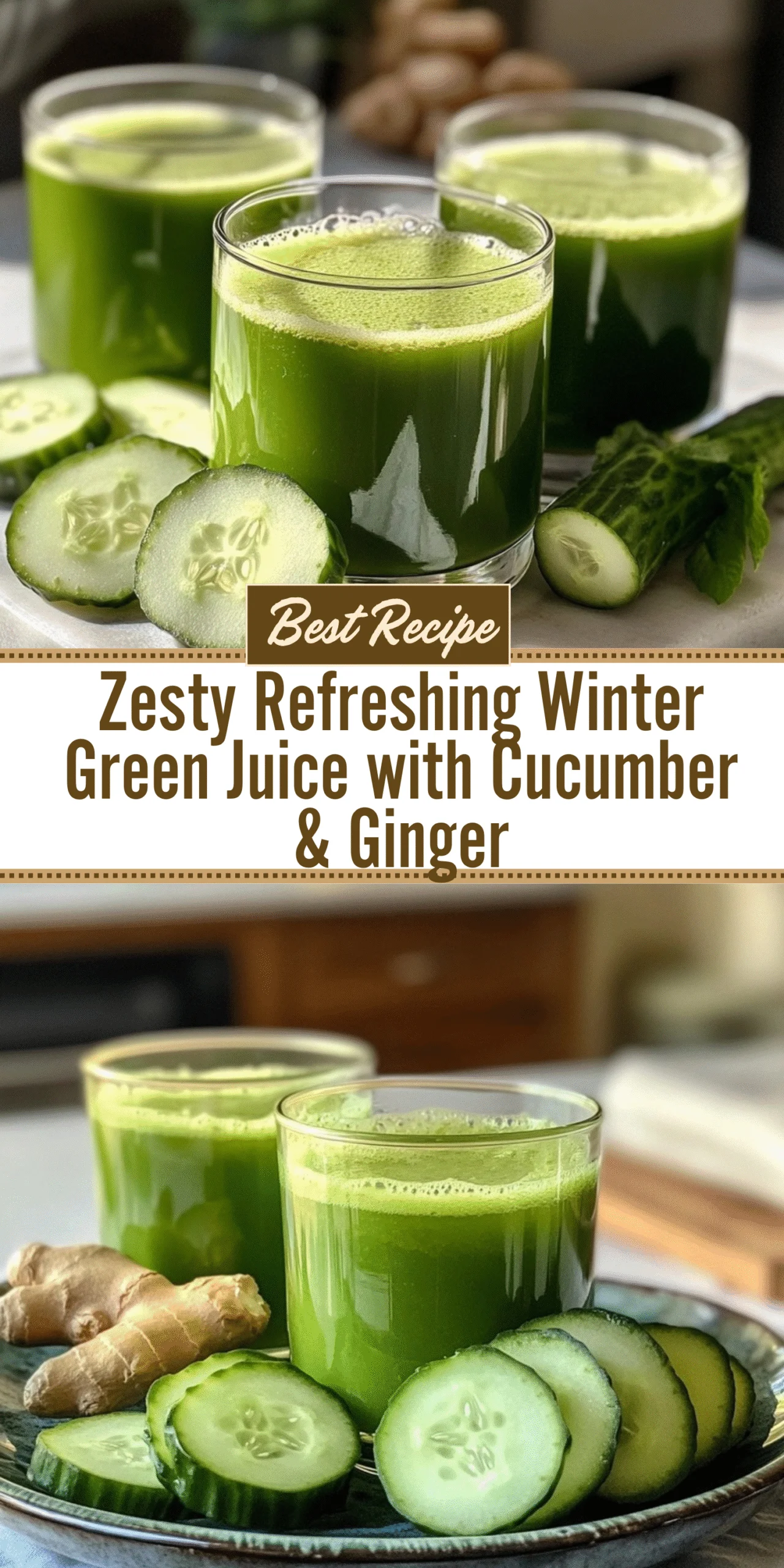 Zesty Refreshing Winter Green Juice with Cucumber & Ginger
