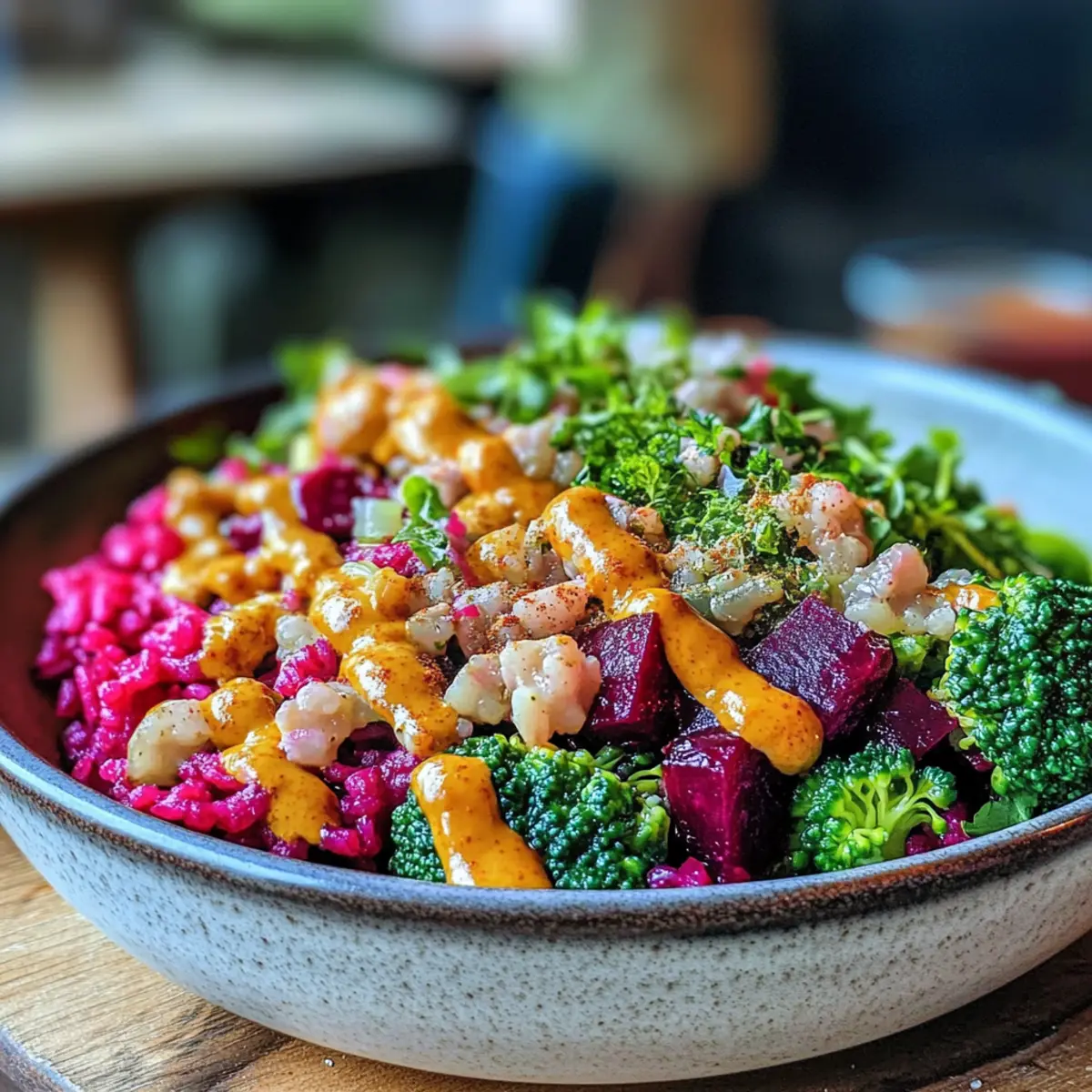 Delicious Vibrant Beet & Broccoli Rice Bowl with Spiced Dressing