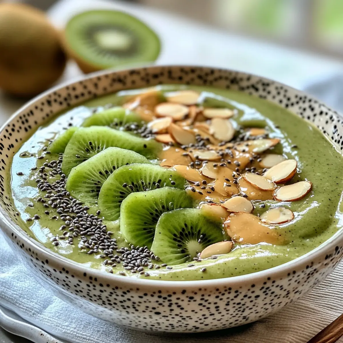 Energizing Creamy Kiwi Spinach Almond Smoothie Bowl
