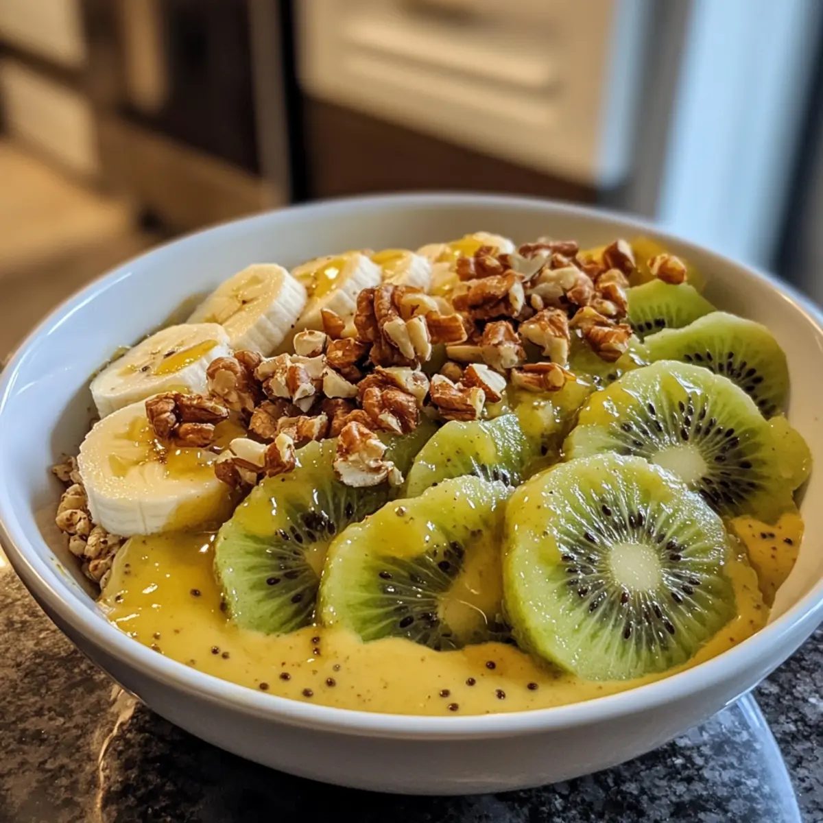 Delicious Creamy Kiwi Banana Walnut Breakfast Bowl