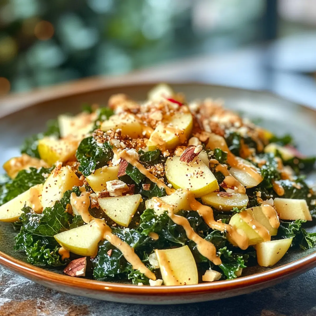 Crispy Kale & Apple Salad with Maple-Tahini Dressing Delight