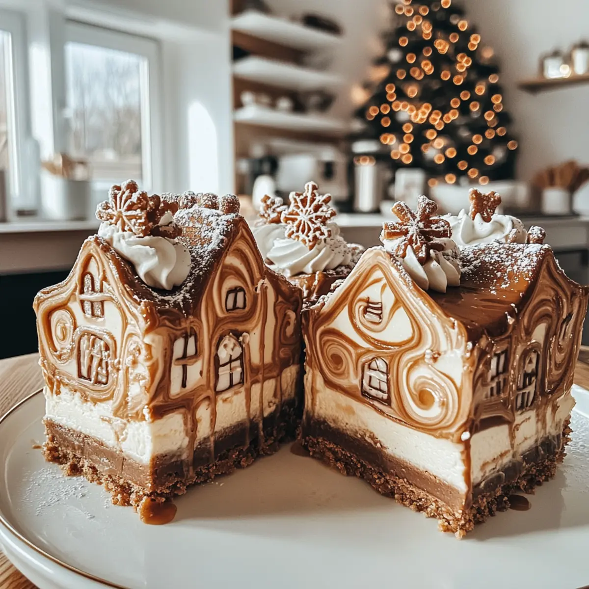 Irresistible Creamy Gingerbread House Swirl Cheesecake Bars