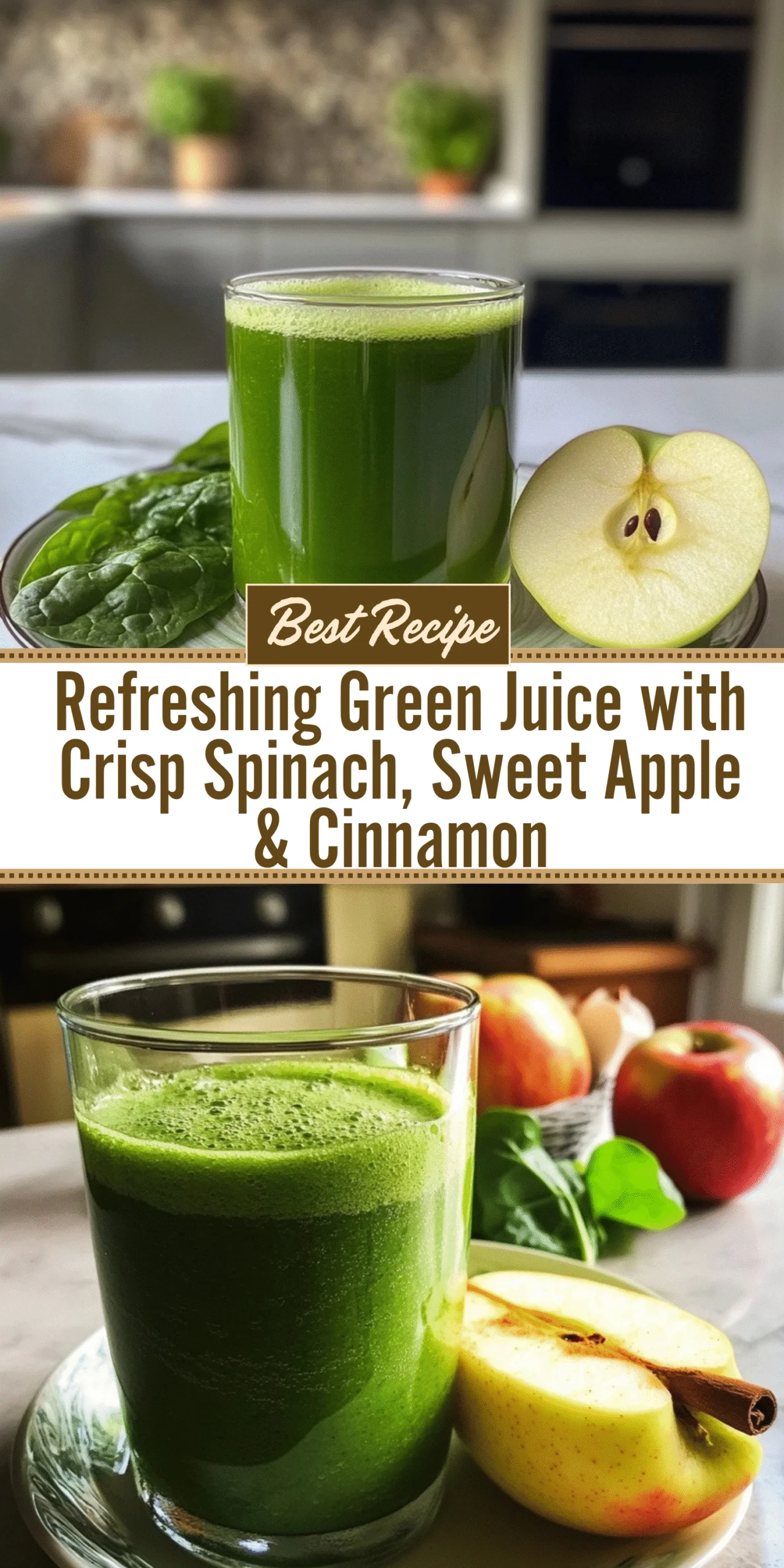Refreshing Green Juice with Crisp Spinach, Sweet Apple & Cinnamon