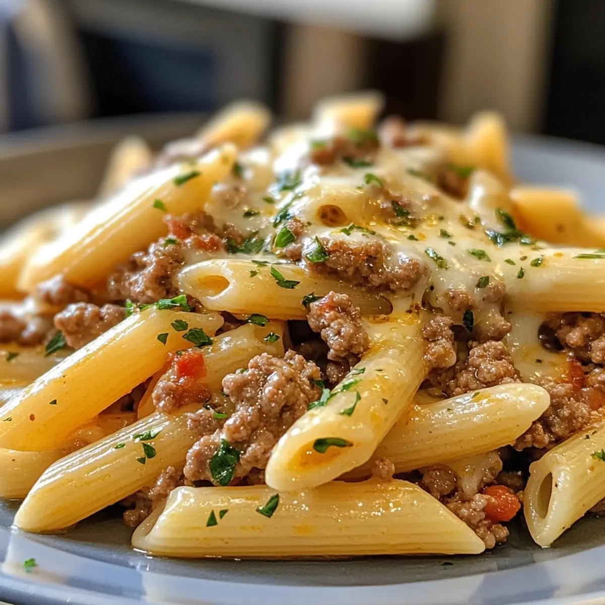 Cheesy Penne with Garlic Butter Ground Beef