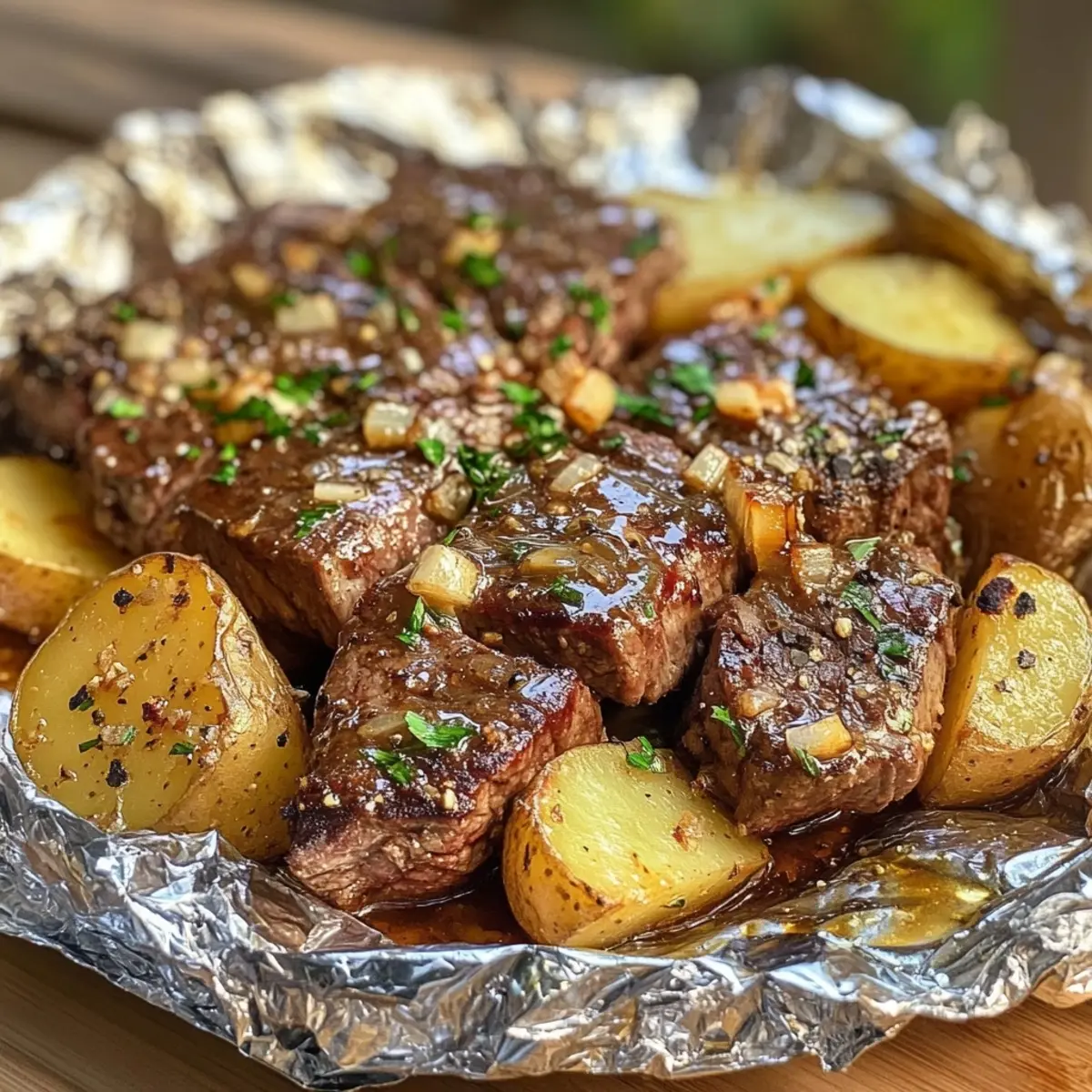 Garlic Butter Steak and Potato Foil Packets