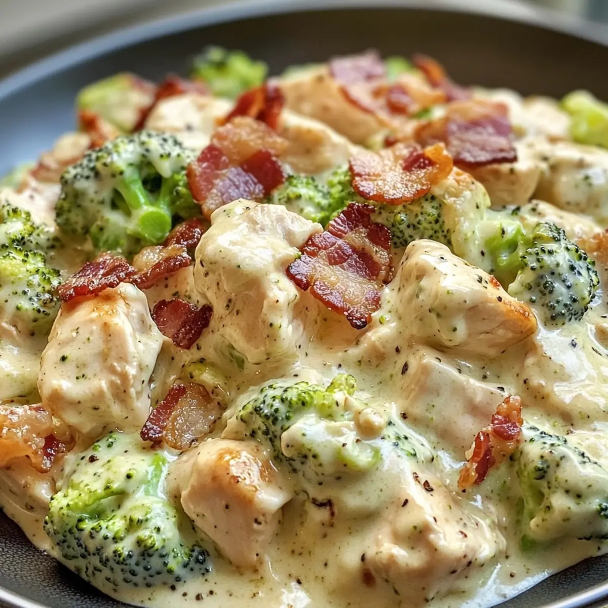 Creamy Low Carb Chicken Casserole with Broccoli and Bacon