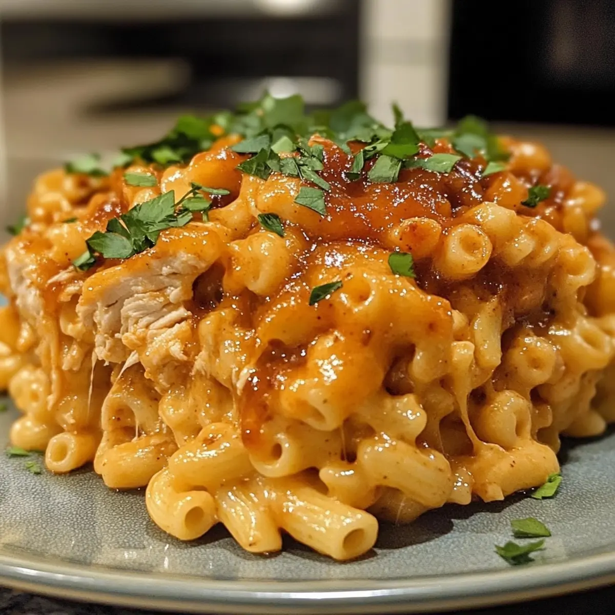 Crockpot BBQ Chicken Mac and Cheese