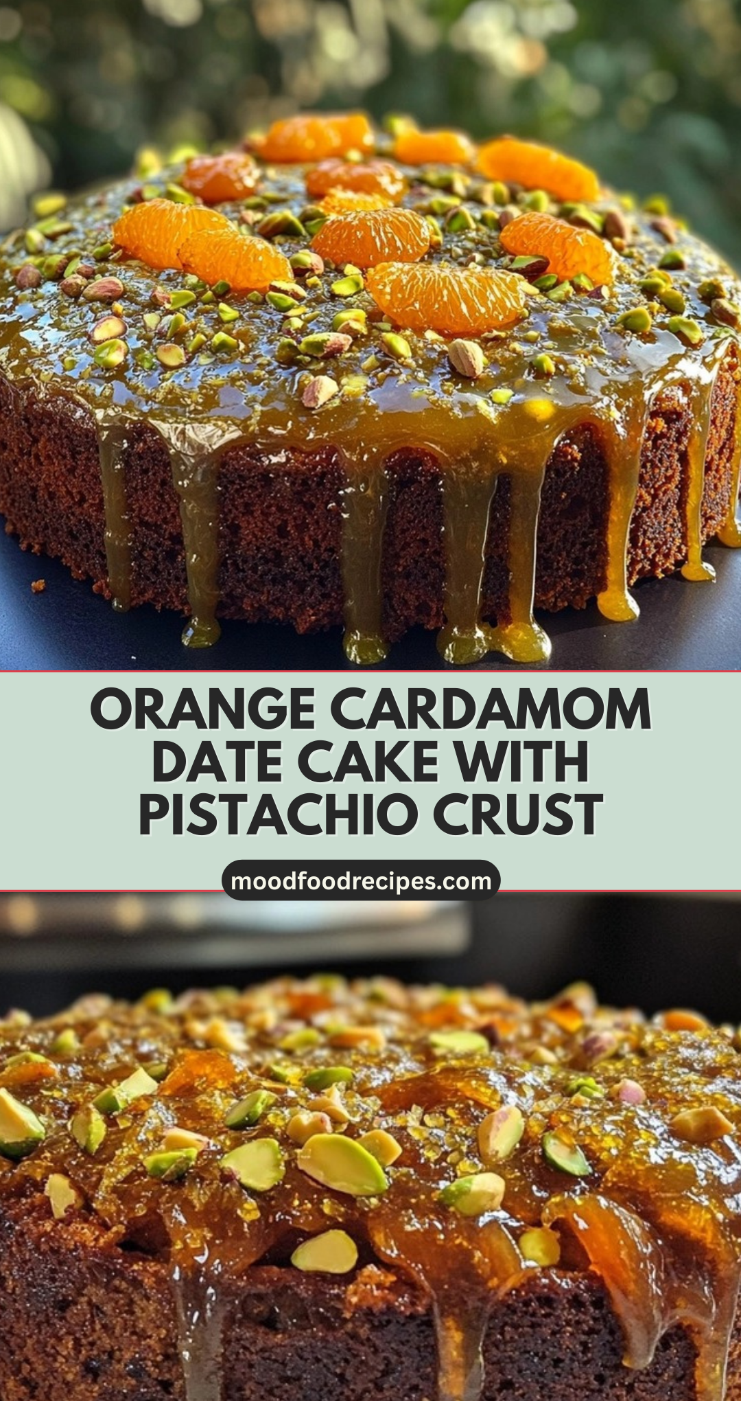 Orange Cardamom Date Cake with Pistachio Crust
