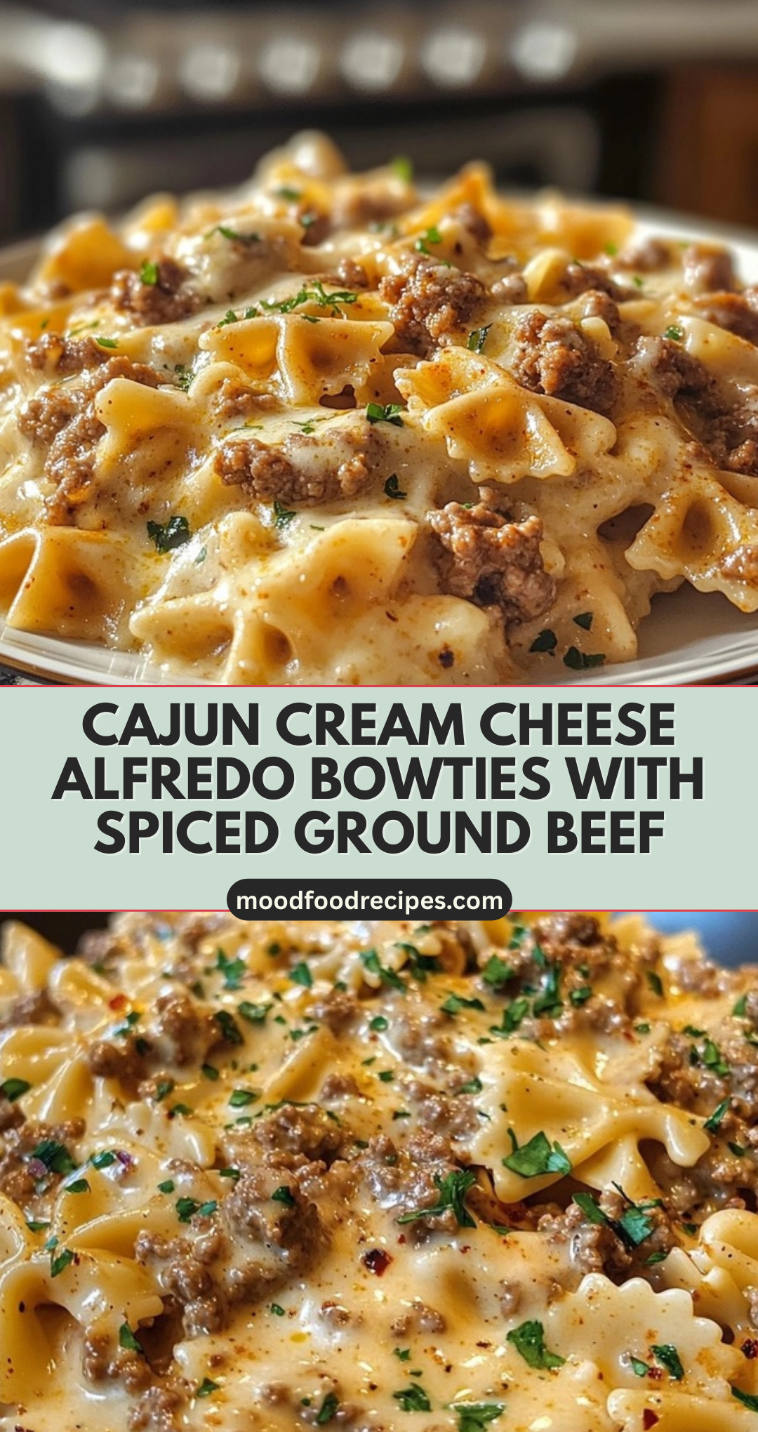 Cajun Cream Cheese Alfredo Bowties with Spiced Ground Beef