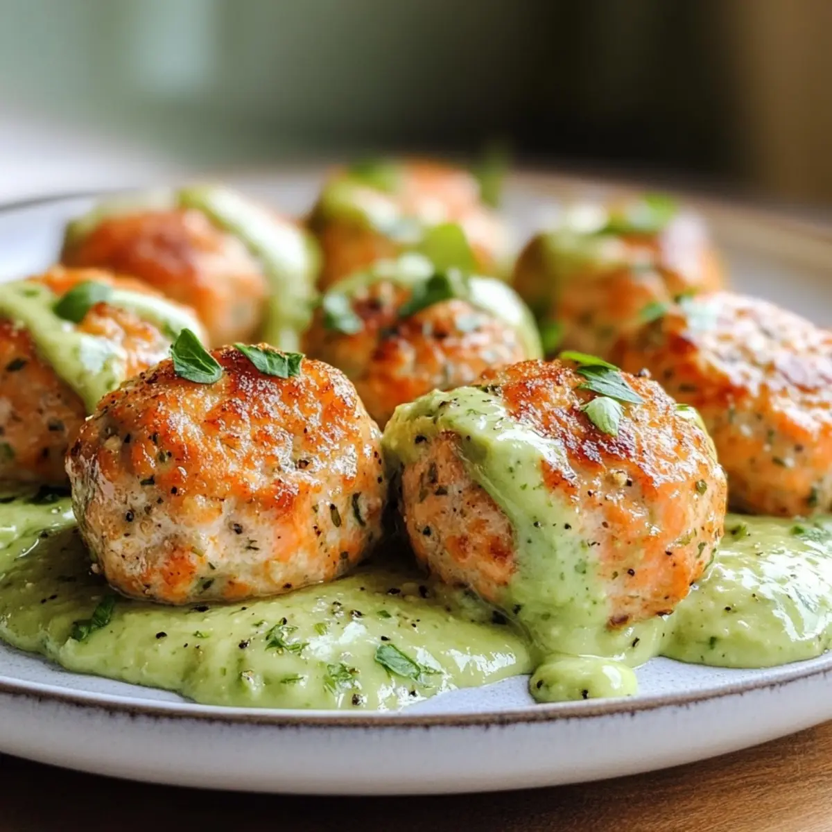 Baked Salmon Meatballs with Creamy Avocado Sauce