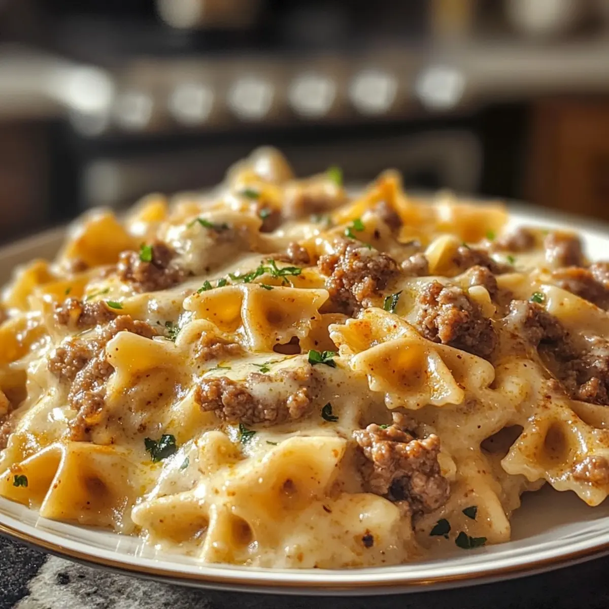 Cajun Cream Cheese Alfredo Bowties with Spiced Ground Beef